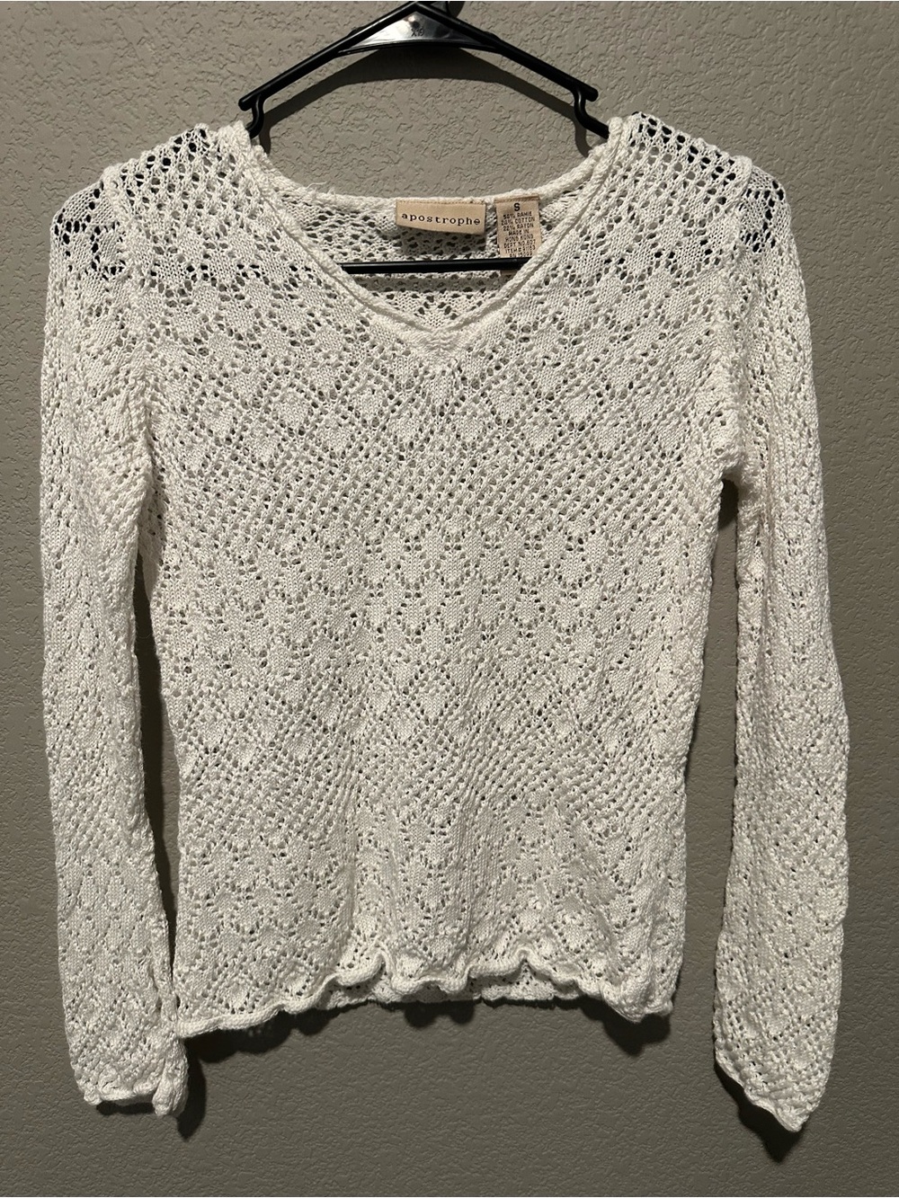 Apostrophe Women's Open-Knit V-Neck Sweater in Cream